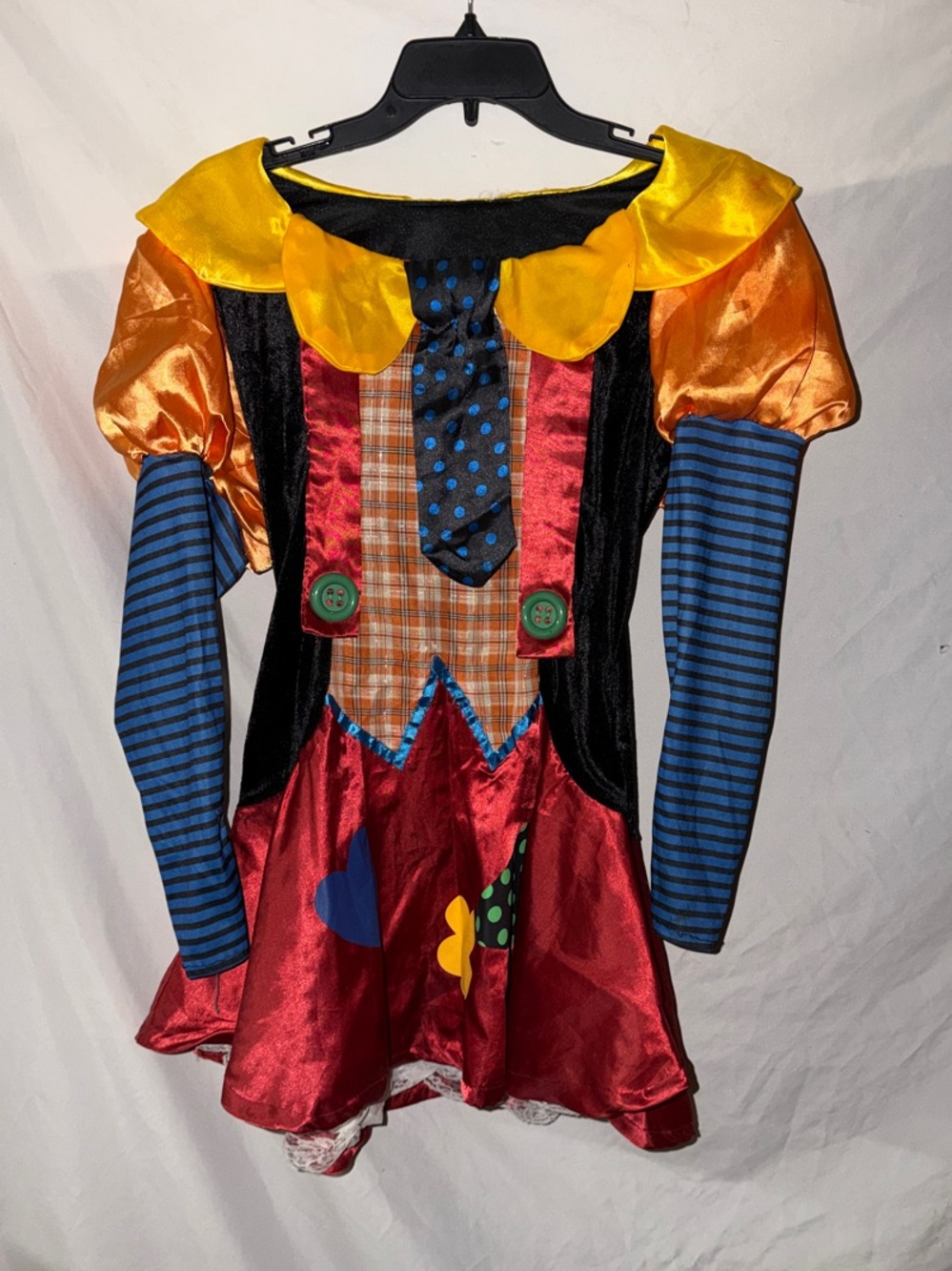 Adult Multicolor Clown Costume Dress with Yellow Collar